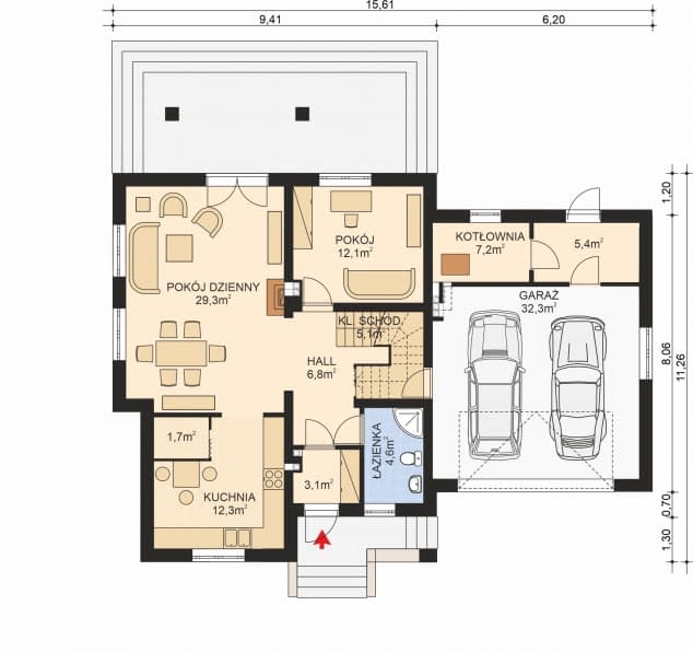 Rzut projektu APS 195 NEW + 2G - Parter