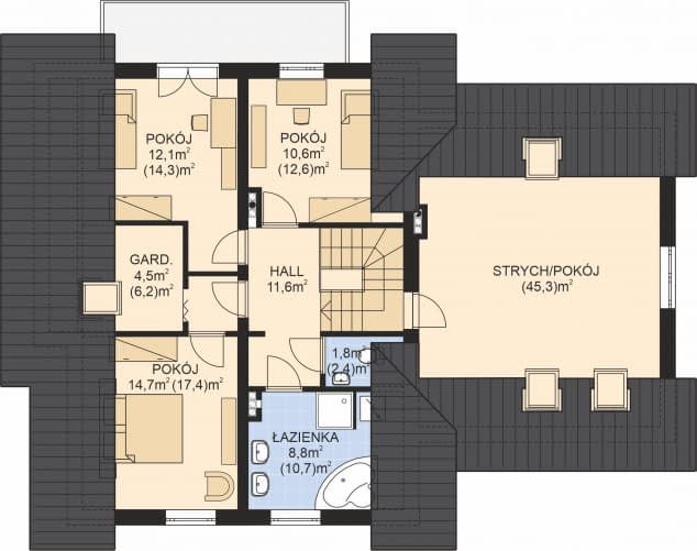 Rzut projektu APS 195 NEW + 2G - Poddasze