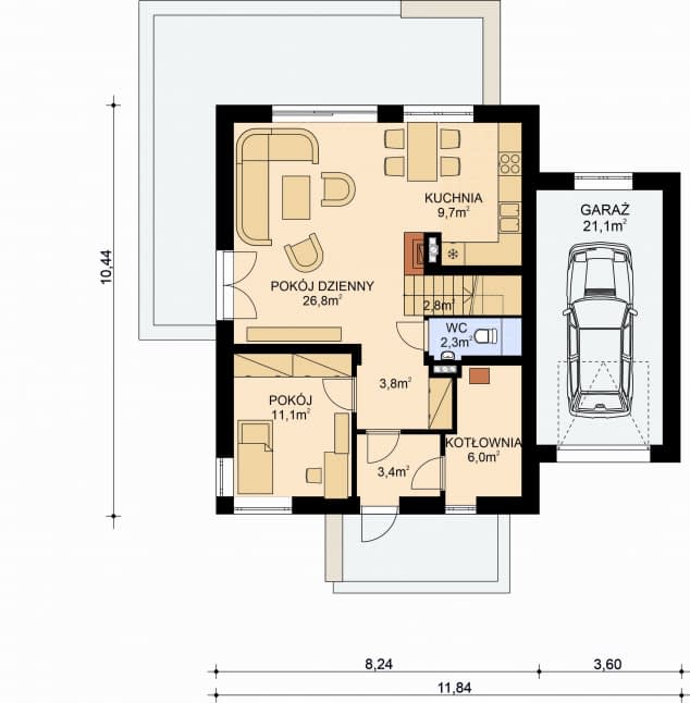 Rzut projektu APS 227 wariant 2 - Parter