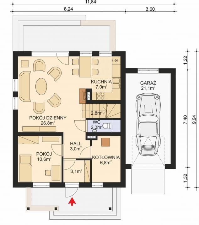 Rzut projektu APS 227 - Parter