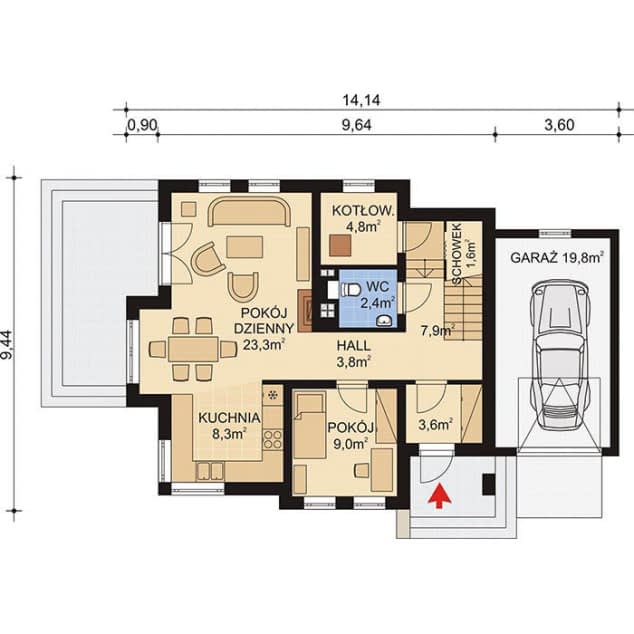 Rzut projektu APS 228 - Parter