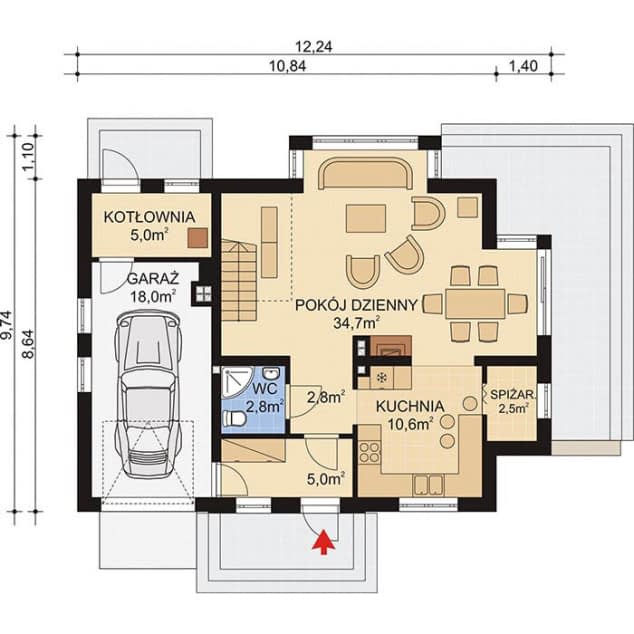 Rzut projektu APS 230 - Parter