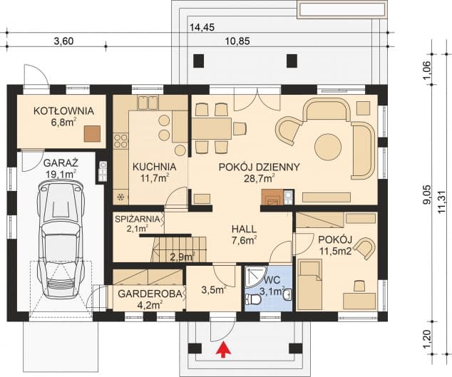 Rzut projektu APS 233 - Parter