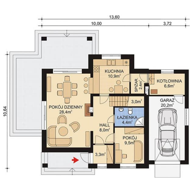 Rzut projektu APS 220 - Parter
