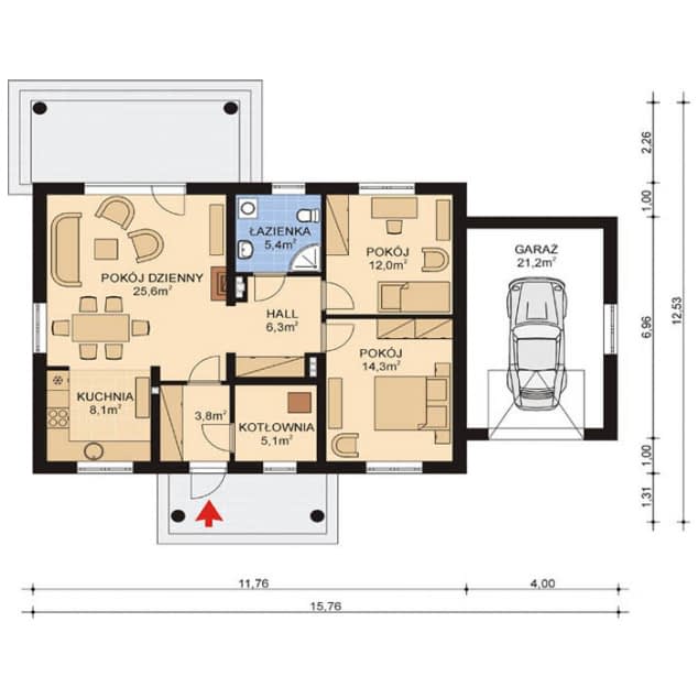 Rzut projektu APS 243 + G - Parter