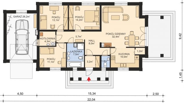 Rzut projektu APS 245 ECO - Parter