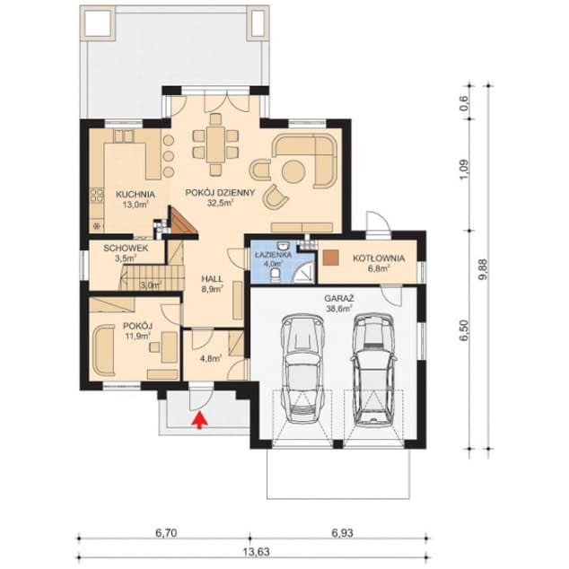 Rzut projektu APS 249 - Parter