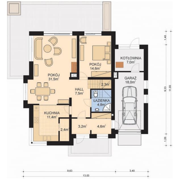 Rzut projektu APS 252 - Parter