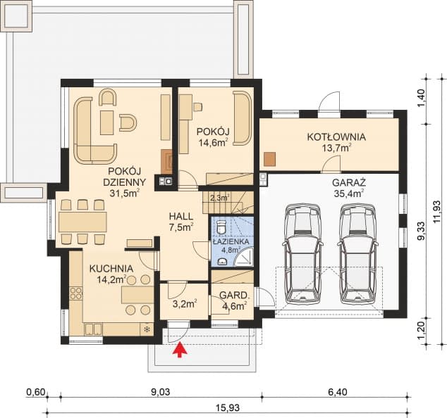 Rzut projektu APS 252 + 2G - Parter