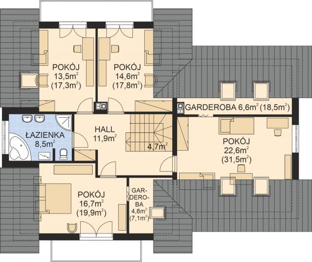 Rzut projektu APS 252 + 2G - Poddasze