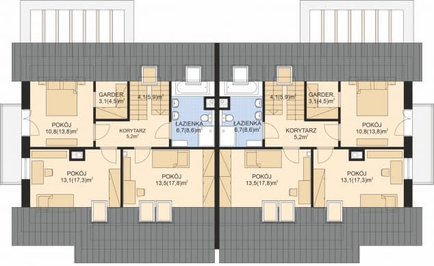 Rzut projektu APS 254 wariant 3 DWULOKALOWY - Poddasze