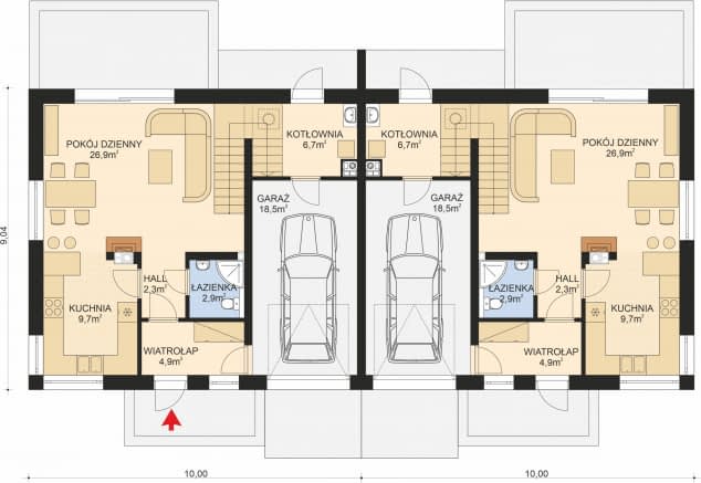 Rzut projektu APS 254 wariant 2 DWULOKALOWY - Parter