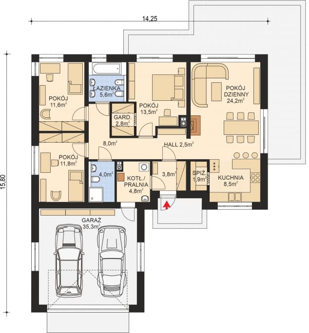 Rzut projektu APS 347+G ECO - Parter