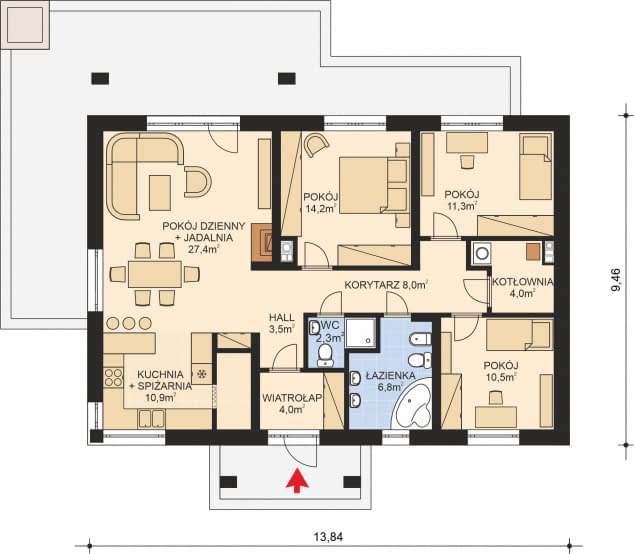 Rzut projektu APS 336 wariant 2 ECO - Parter