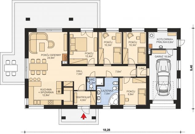 Rzut projektu APS 336 wariant 3 + G ECO - Parter