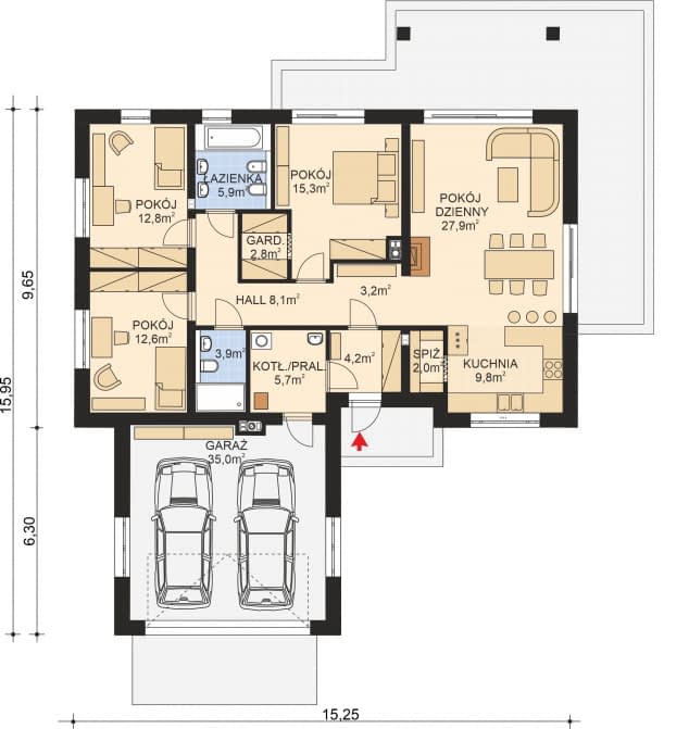 Rzut projektu APS 346 wariant 4 ECO - Parter
