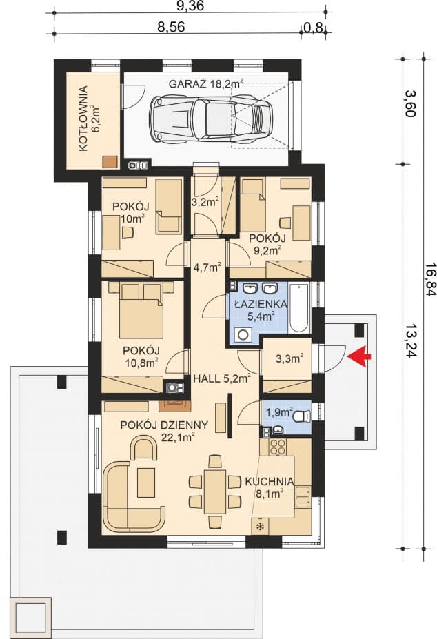 Rzut projektu APS 259 wariant 2 - Parter