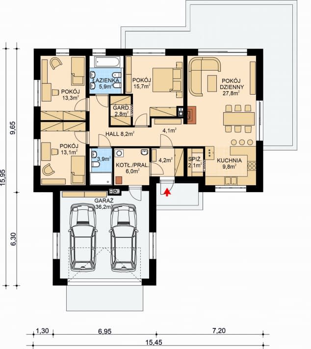 Rzut projektu APS 346 wariant 2 - Parter