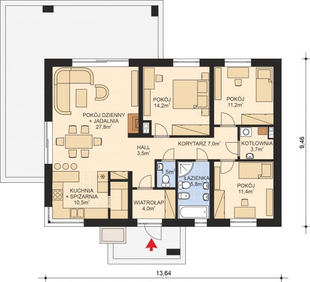 Rzut projektu APS 336 - Parter