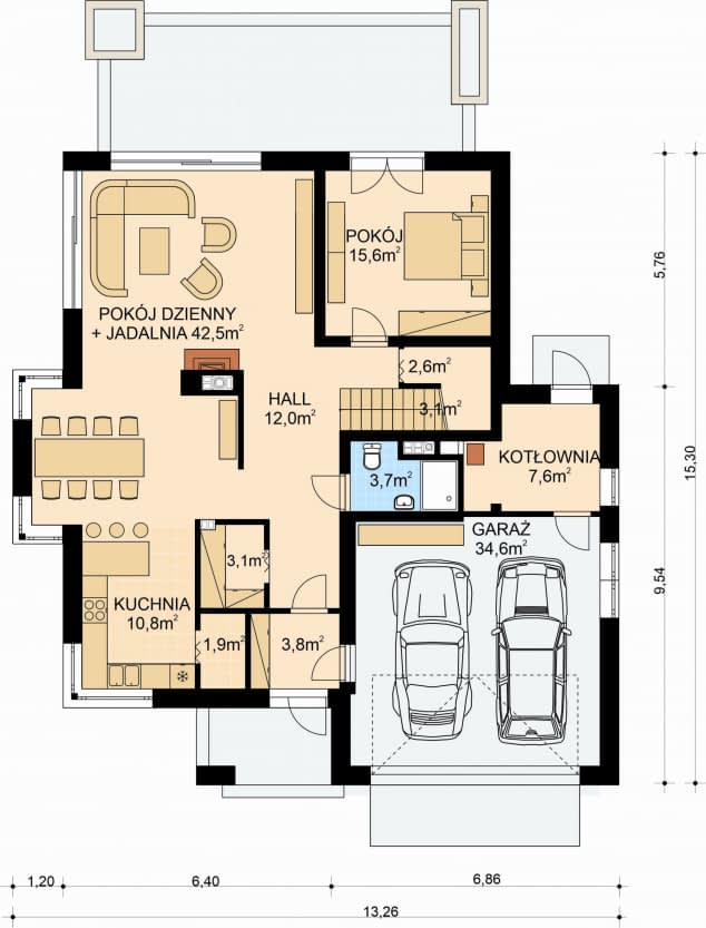 Rzut projektu APS 268 - Parter