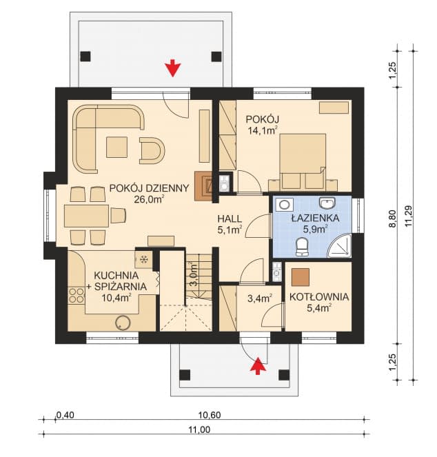 Rzut projektu APS 270 - Parter