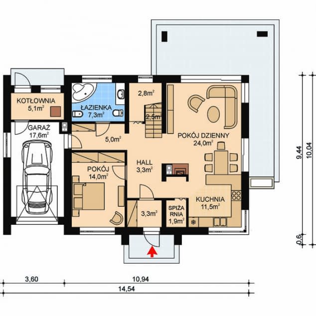 Rzut projektu APS 284 - Parter
