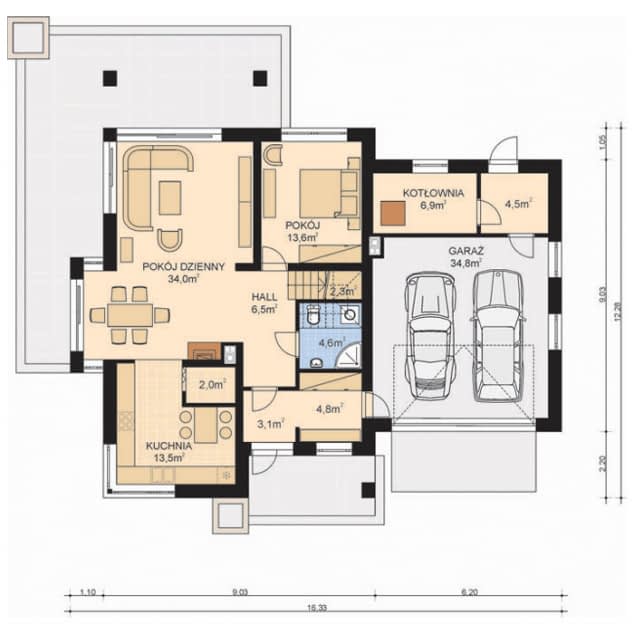 Rzut projektu APS 274 + 2G - Parter