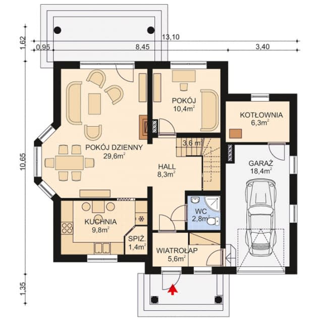 Rzut projektu APS 261 - Parter
