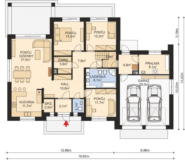 Rzut projektu APS 151 NEW+2G - Parter