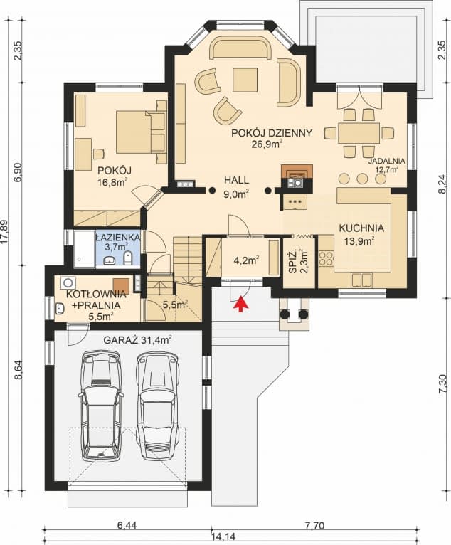 Rzut projektu APS 121 - Parter