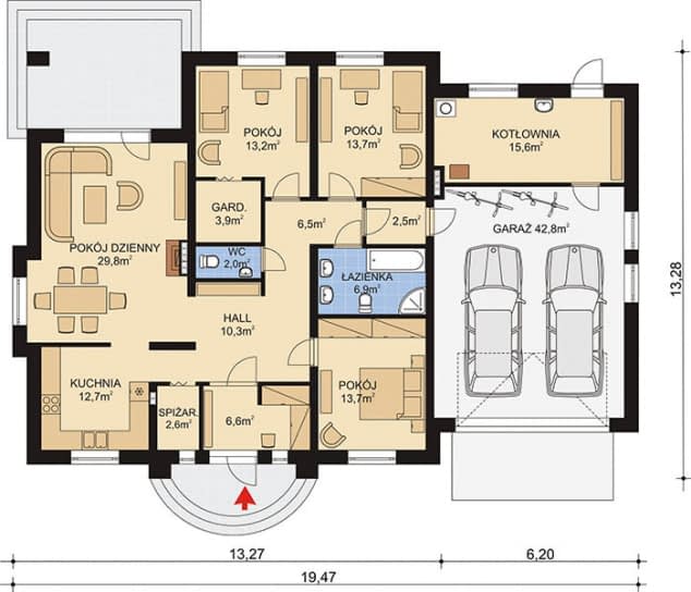 Rzut projektu APS 217 + 2G - Parter