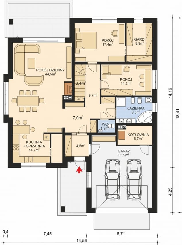 Rzut projektu APS 272 + 2G - Parter
