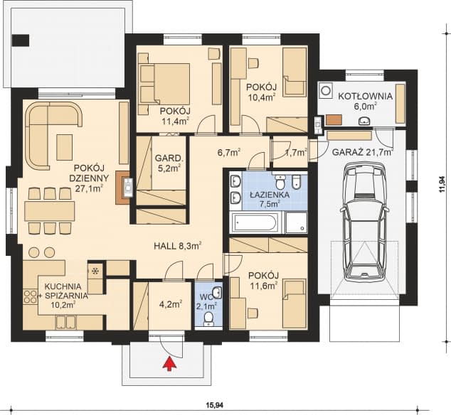 Rzut projektu APS 217 NEW wariant 2 ECO - Parter