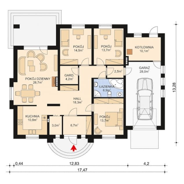 Rzut projektu APS 217 - Parter