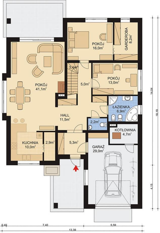 Rzut projektu APS 272 - Parter