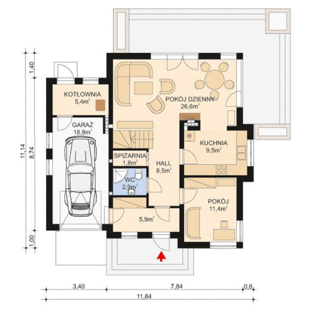 Rzut projektu APS 232 - Parter