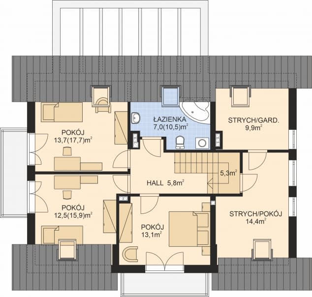 Rzut projektu APS 289 POROTHERM - Poddasze