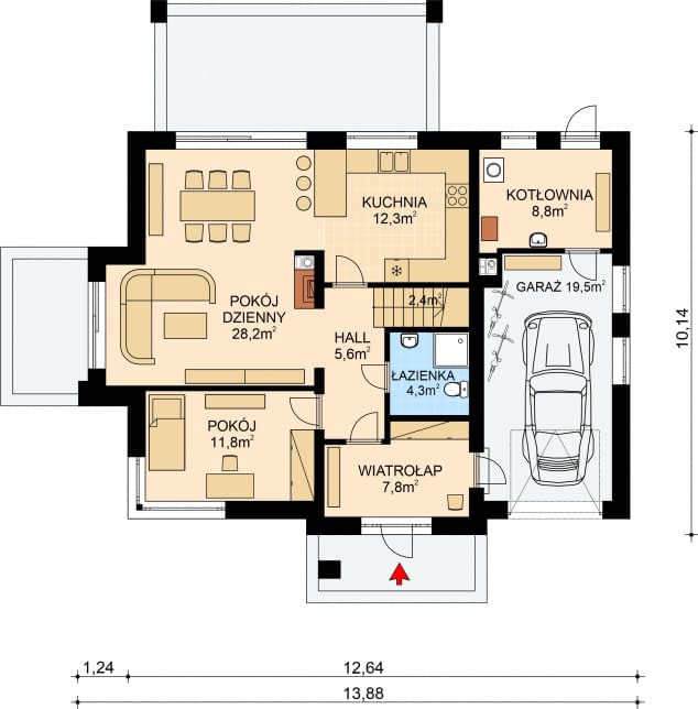 Rzut projektu APS 289w3 - Parter
