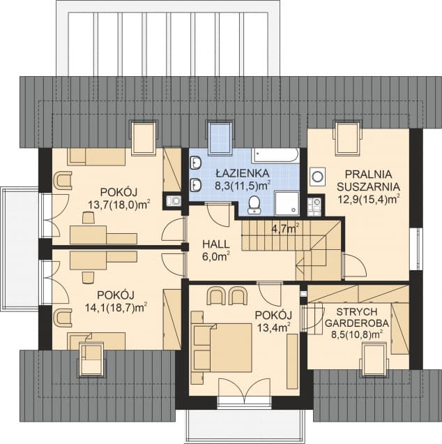 Rzut projektu APS 289w3 - Poddasze