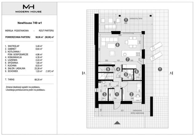 Rzut projektu NewHouse 749 w1 - Rzut parteru