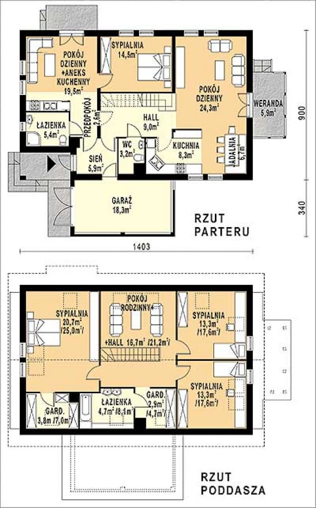 Rzut projektu WB-3423 - Parter