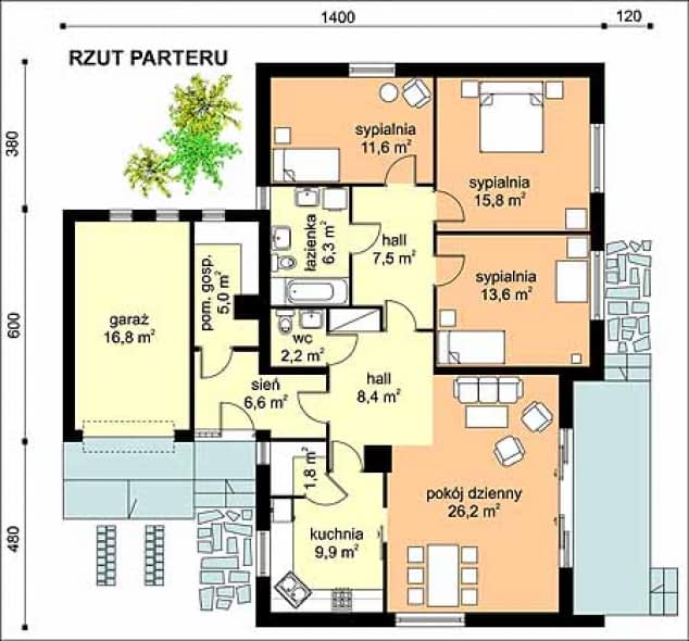 Rzut projektu WB-3461 - Parter