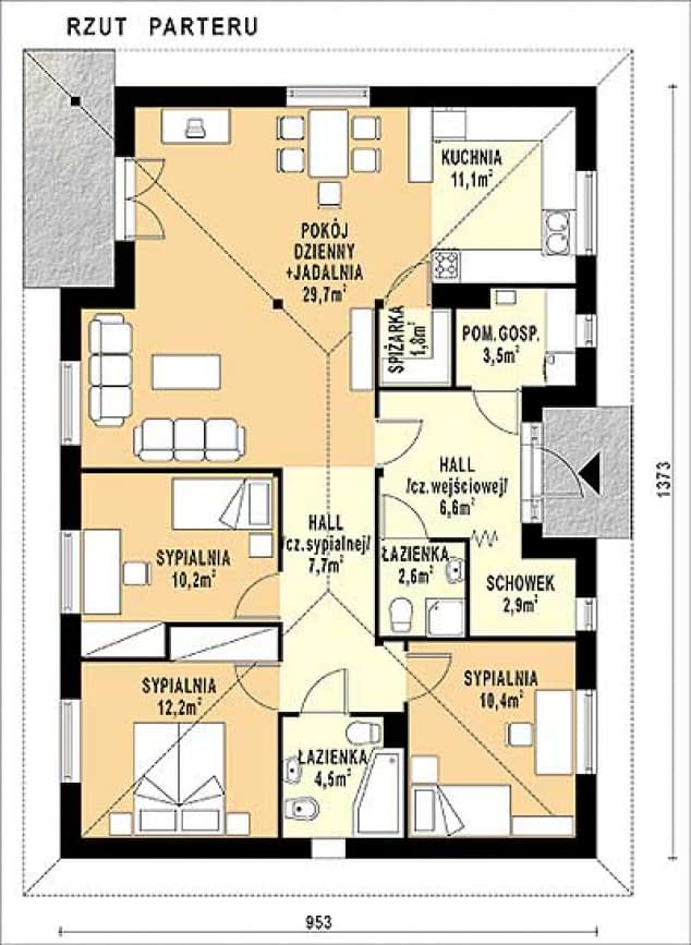 Rzut projektu WB-3927 - Parter
