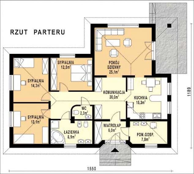 Rzut projektu WB-3928 - Parter