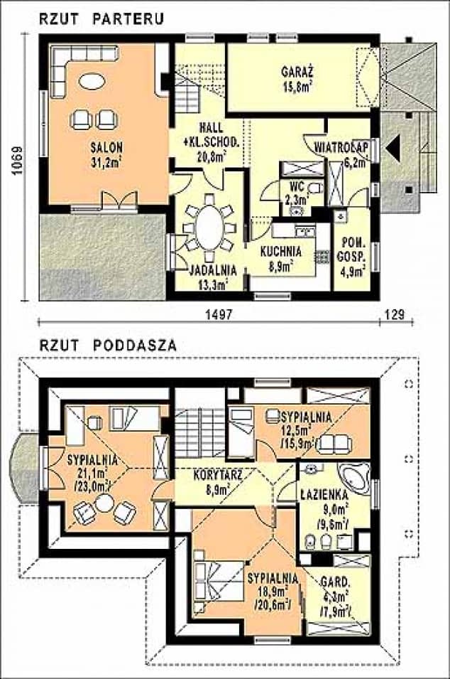 Rzut projektu WB-3950 - Parter