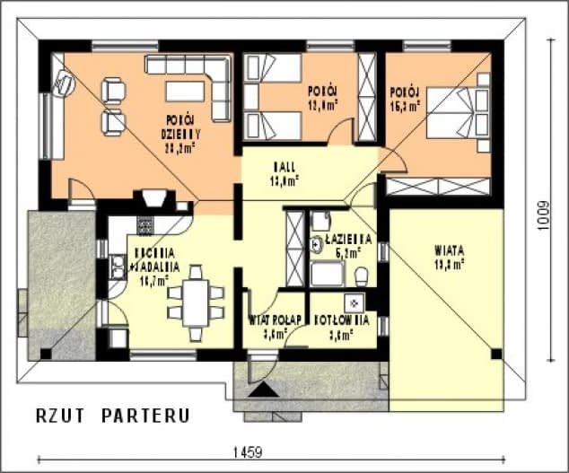 Rzut projektu WB-3953 - Parter