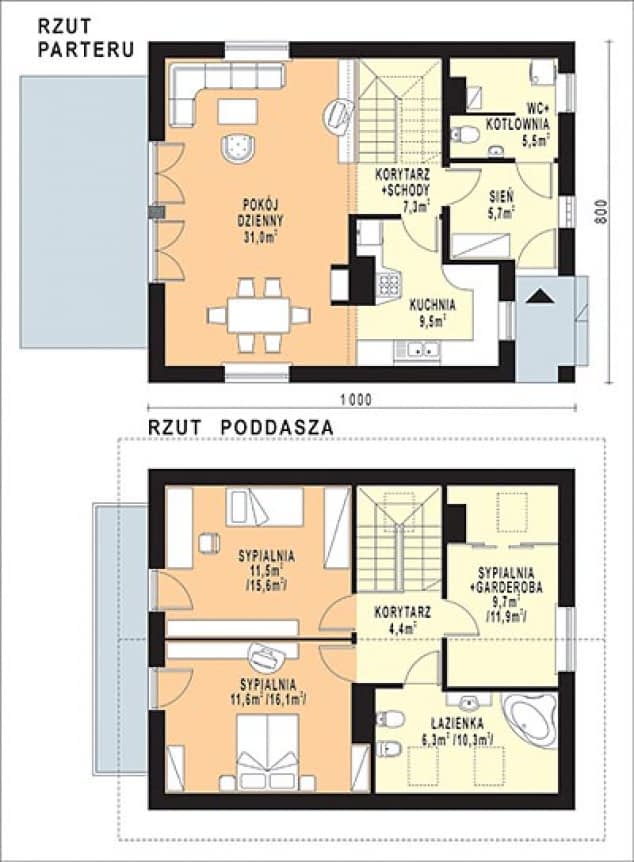 Rzut projektu WB-3980 - Parter