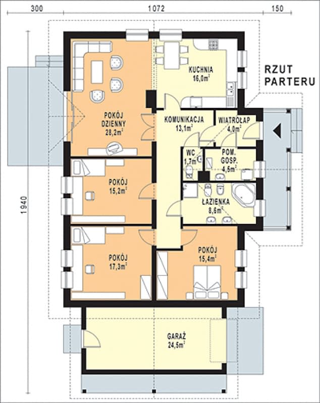Rzut projektu WB-3992 - Parter