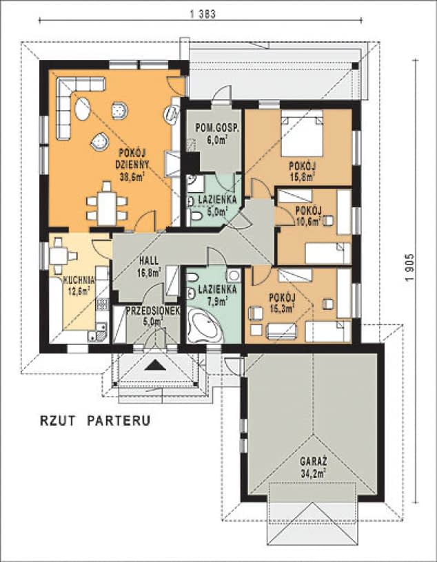 Rzut projektu WB-0019 - Parter