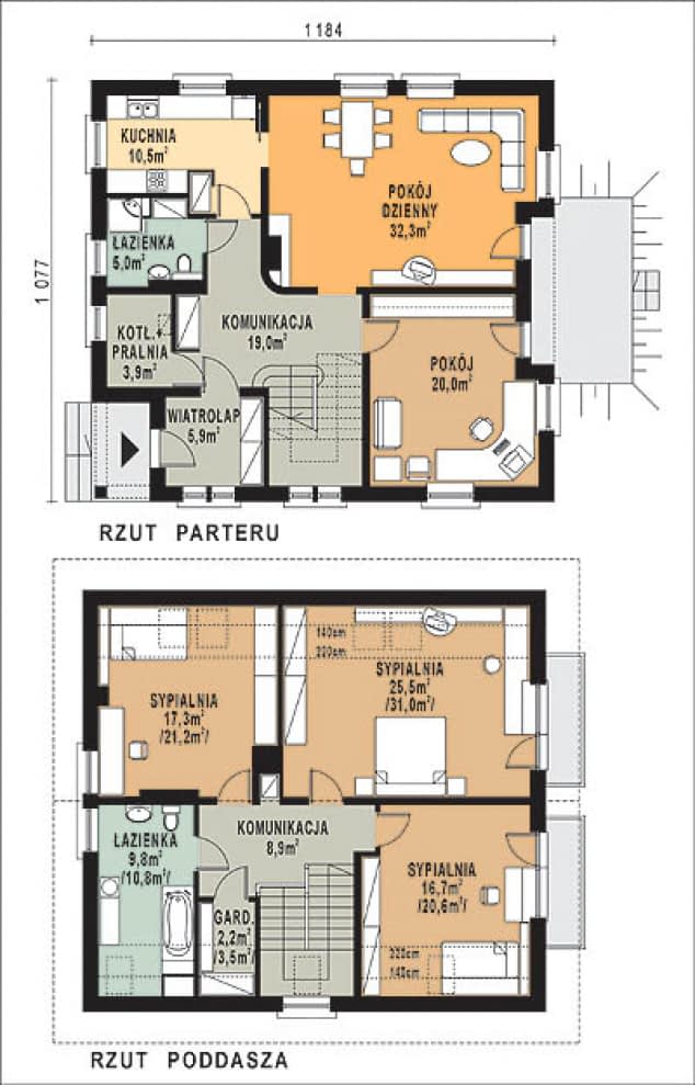 Rzut projektu WB-0020 - Parter